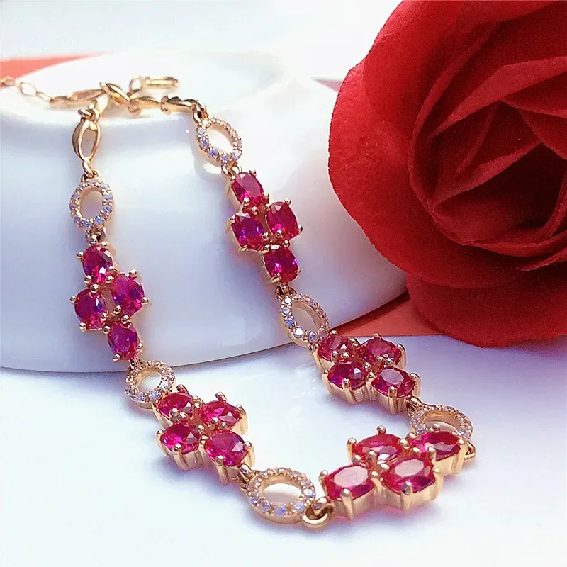 Creative and exquisite ruby inlaid bracelet for women palace style chain sparkling luxury bangles engagement jewelry