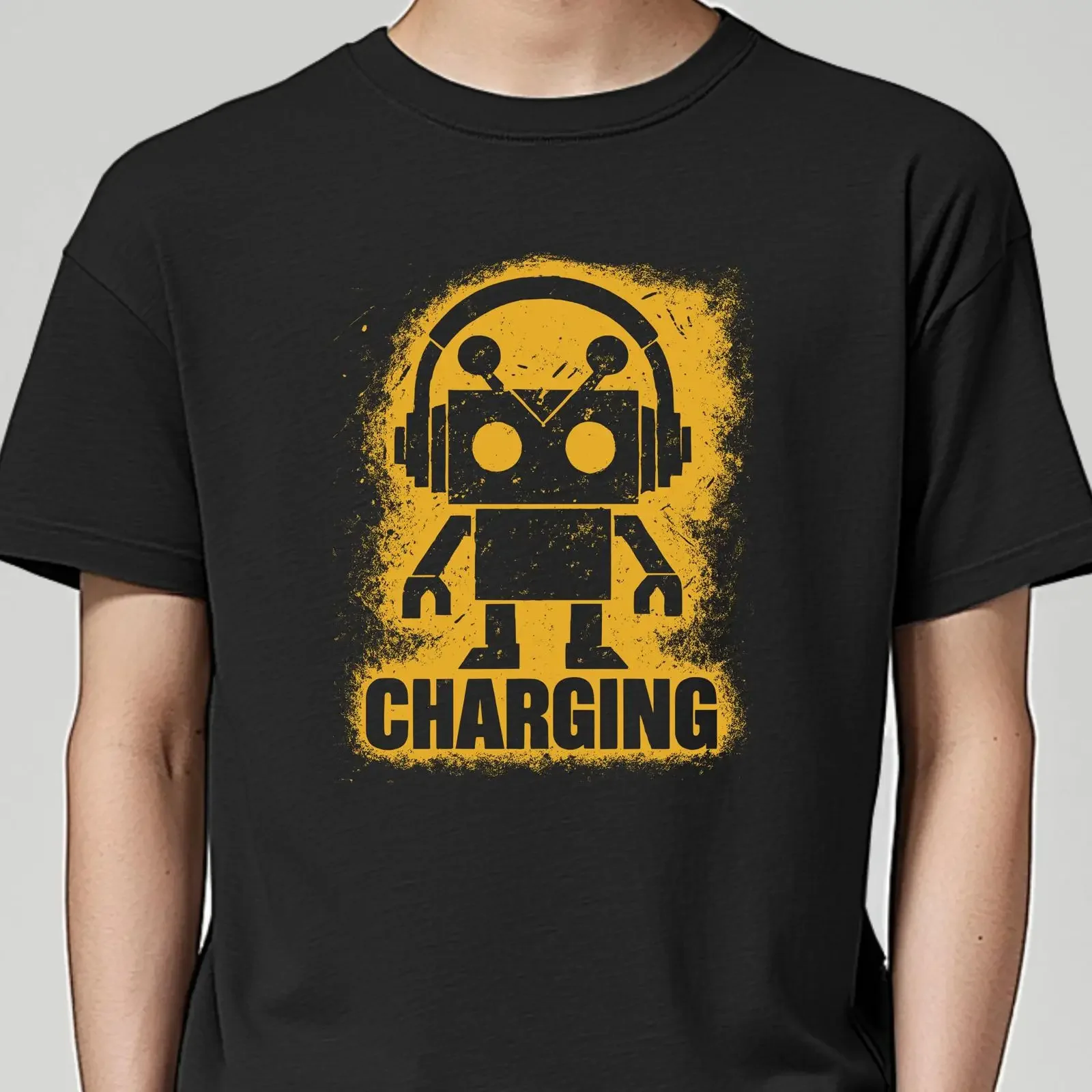Charging Robot Headphones Distressed T Shirt DJ Music Lover EDM Dubstep Techno Electronic Raver vintage Washed fashion Slightly