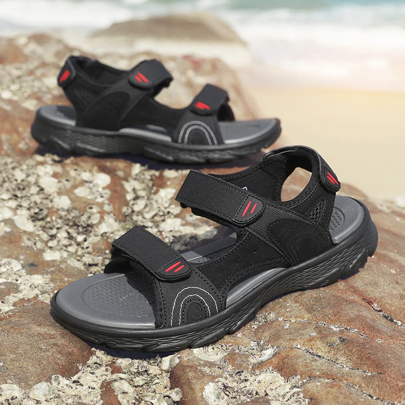 남성 운동 샌들 오픈 발가락 하이킹 야외 미끄럼 방지 샌들 에어 쿠션 스포츠 캐주얼 비치 샌들