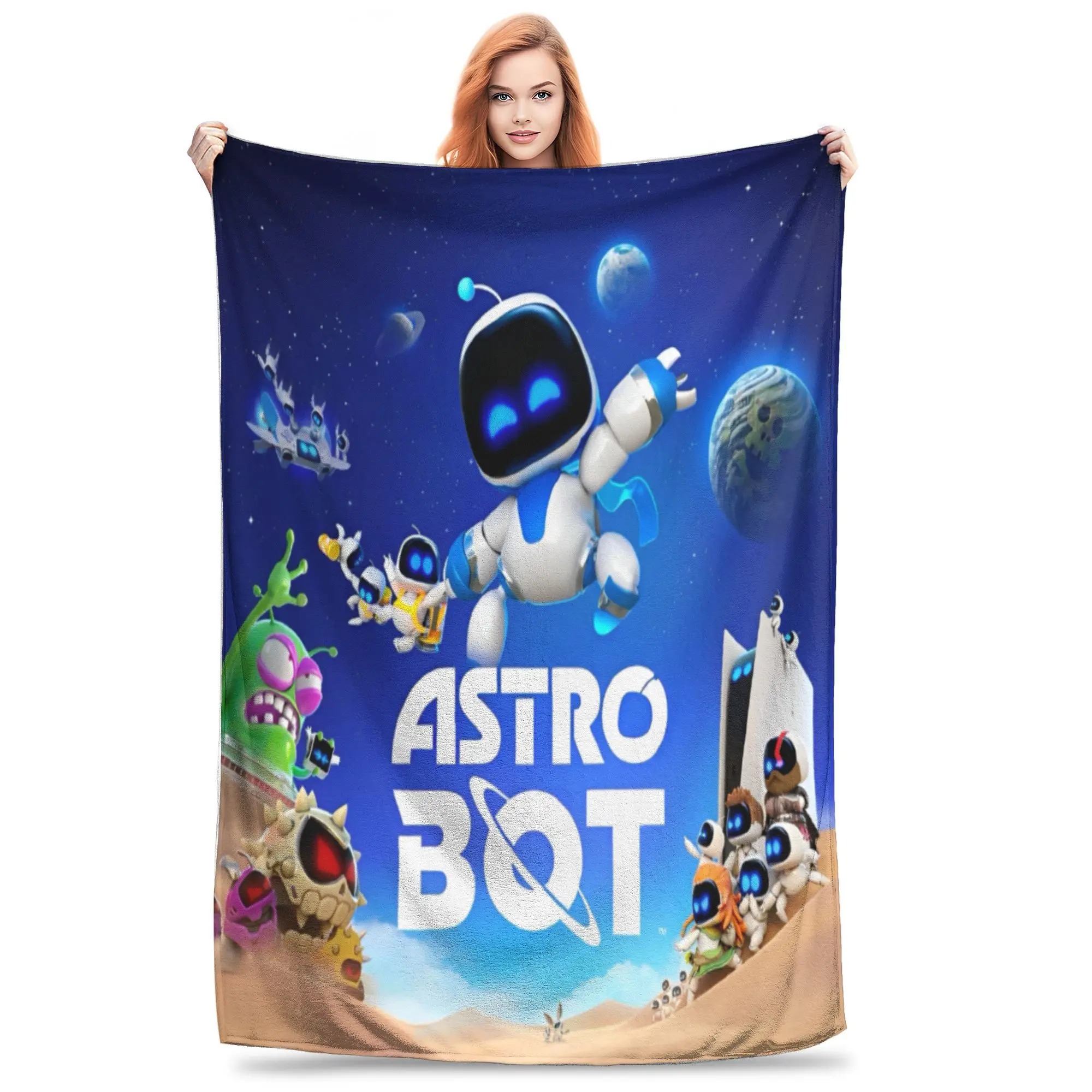 Comfortabele ASTRO-BOT Game Liefhebber Deken Accessoires Sofa Decoratief Gooien Deken Super Warm Koraal Fleece Pluche Voor Buiten