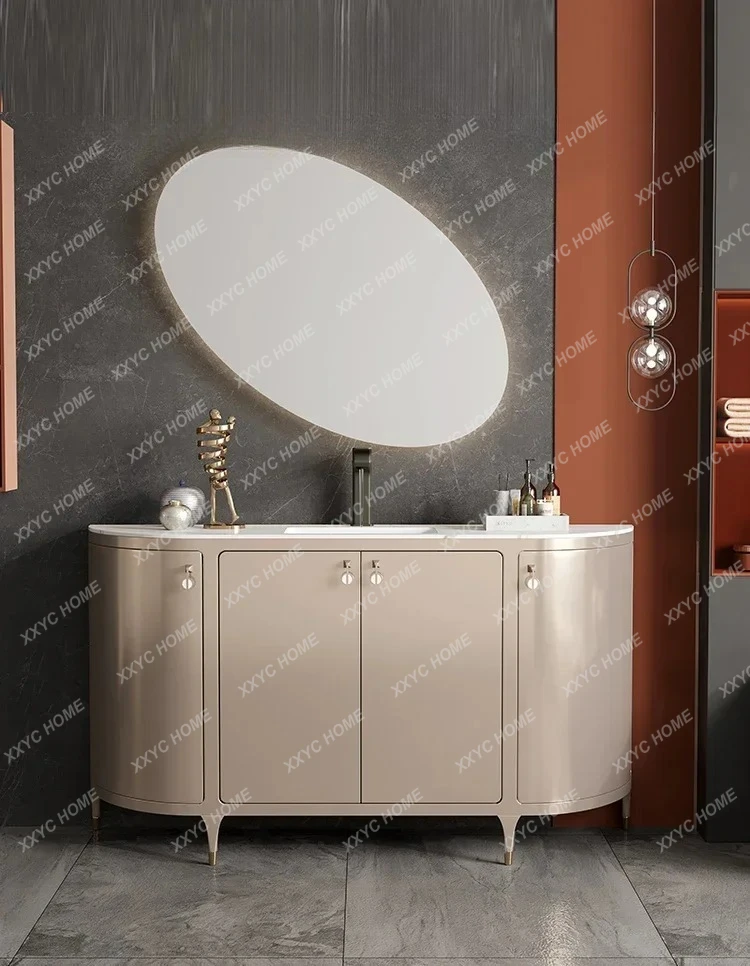 

Light Luxury Bathroom Cabinet Hand Washing Cabinet Solid Wood Floor Simple Bathroom Wash Basin Cabinet Combination