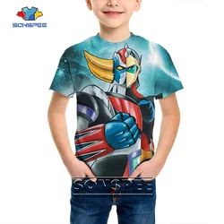 SONSPEE Summer New Vintage Anime Grendizer 3D Print Child T-shirt O-neck Hip Hop Goldorak Kids Tops Punk Robot Shirts Pullover