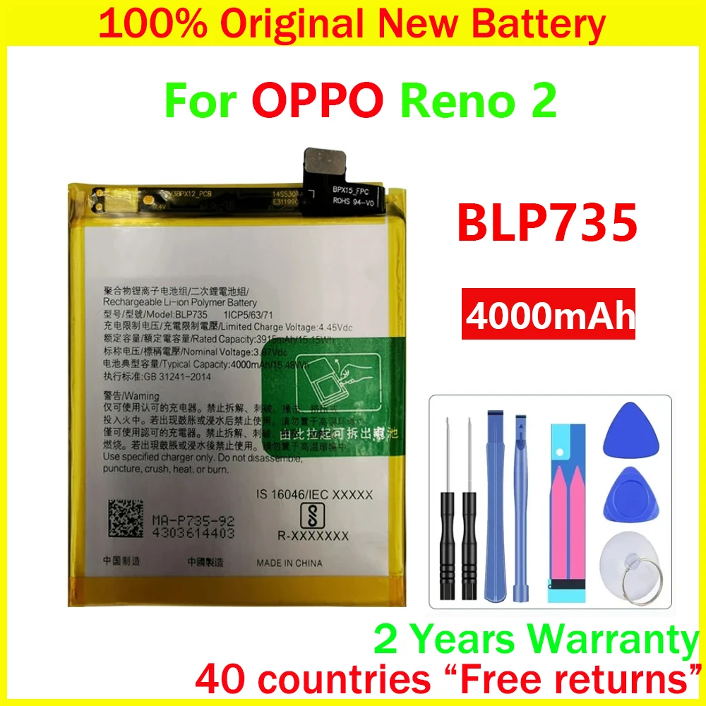 

New Original BLP735 Battery For OPPO Reno 2 Reno2 4000mAh Replacement Batteries With Free Tools