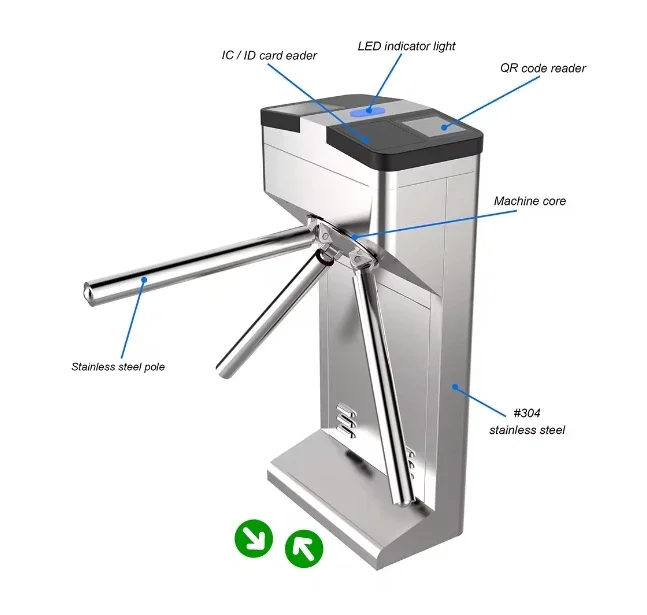 portable design for building entrance gym use RFID QR code  finger printing access control Vertical Tripod turnstile