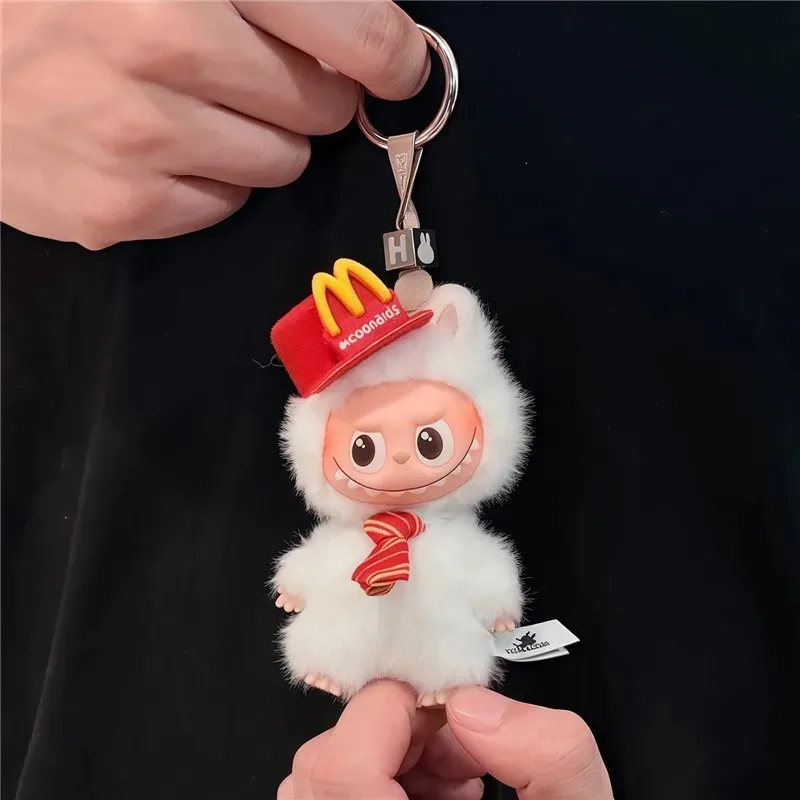 ل labubu 4.0 الوحوش دبوس الحب سلسلة الكرتون قبعة الوجبات السريعة العمل الزي الملابس همبرغر البطاطس المقلية م ملابس العمل