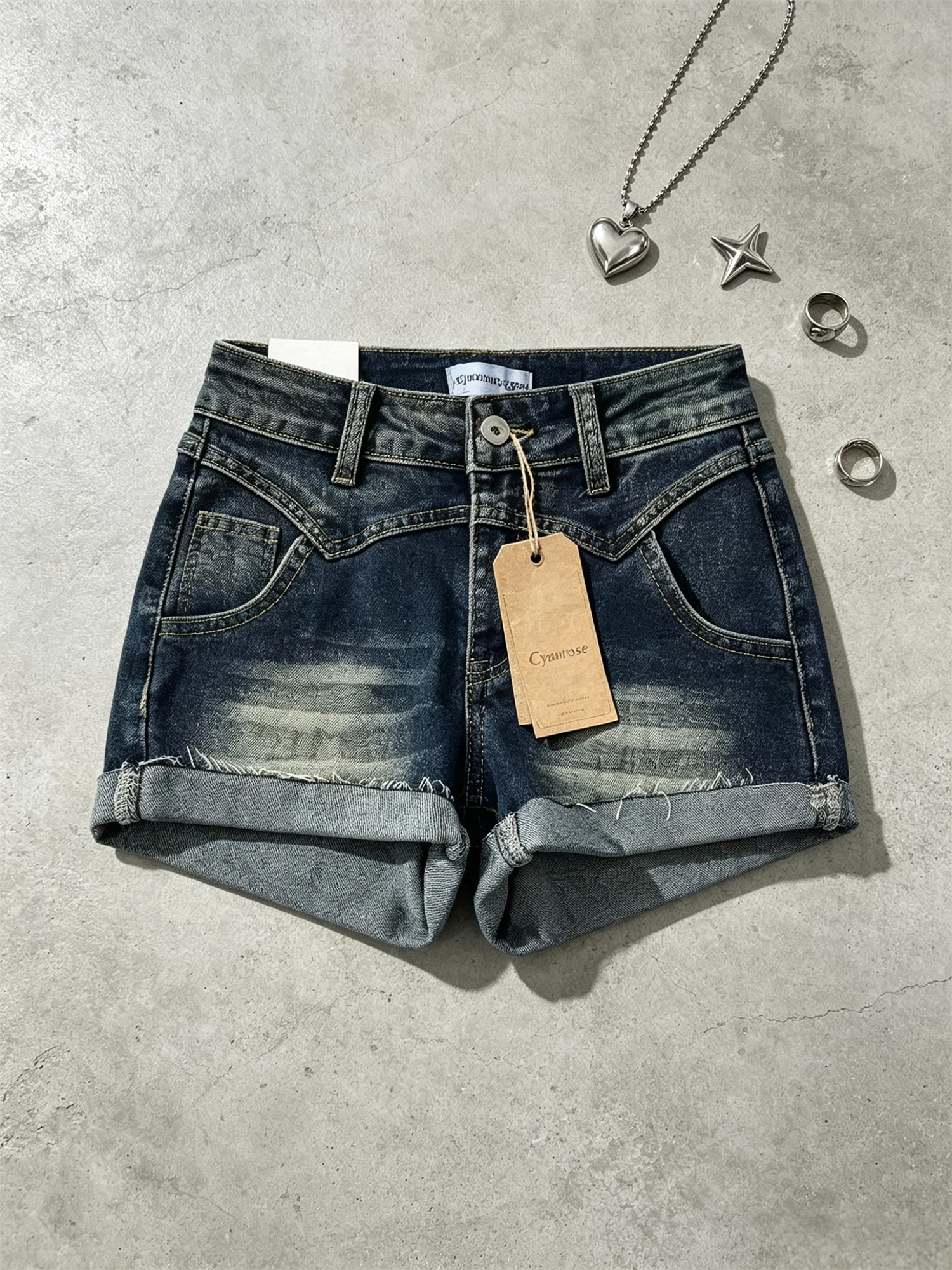 Women's Blue Denim Shorts High Waist A-line Cowboy Hot Pants Y2K Gyaru Vintage Casual A-line Micro Jeans Shorts for Women Summer