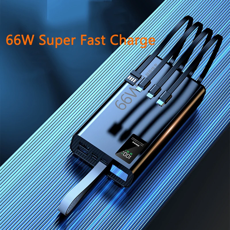 Power Bank 60000mAh 66W Super Fast Charging for Huawei P40 P50 Powerbank Built in Cable for iPhone 13 Xiaomi Samsung with Light