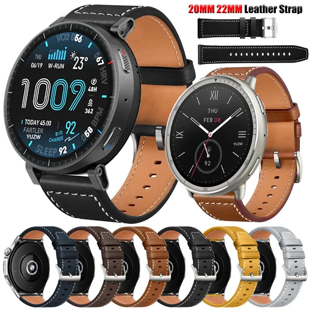 20 22mm Leather Watch Straps For Huami Amazfit Active Max 48mm/Active 2/BALANCE 2/Bip 6 5 UNITY Samsung Galaxy Watch 7 6 5 Bands