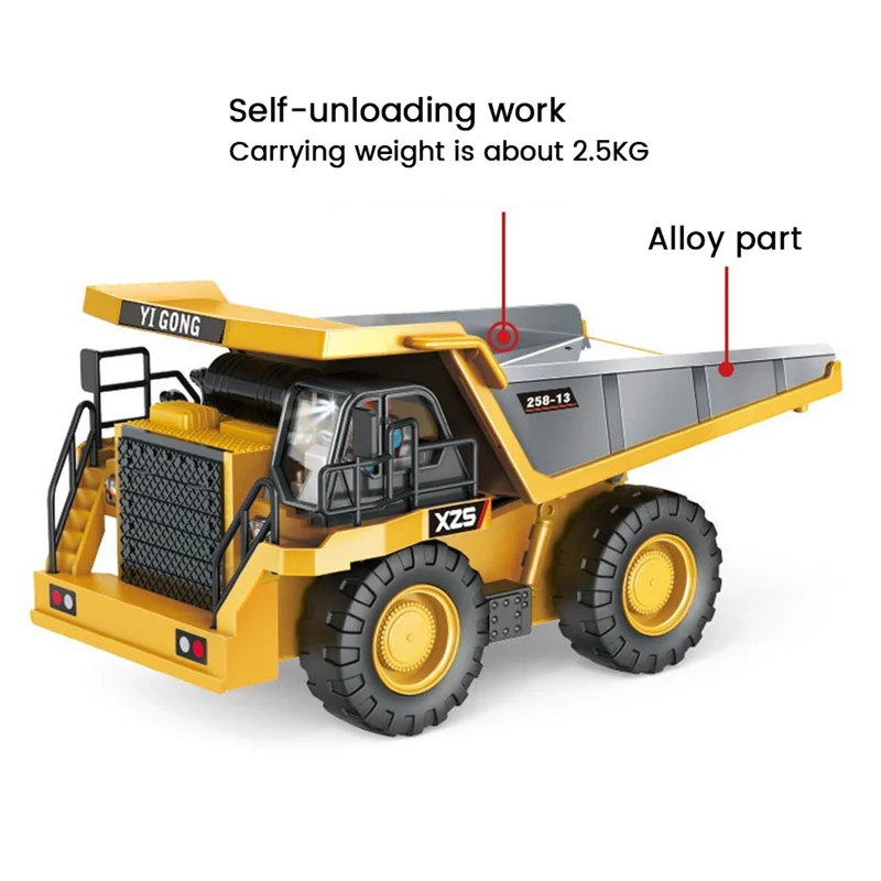 

AT12 1:24 9 Channels RC Alloy Dump Truck Car Engineering Vehicle Remote Control Aluminum Alloy Car Toys For Kids