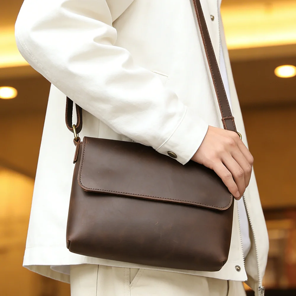 2026 Hot Selling Genuine Leather Cover-Flap Bag, Unisex Shoulder & Crossbody Bag for Commute, Versatile & Stylish