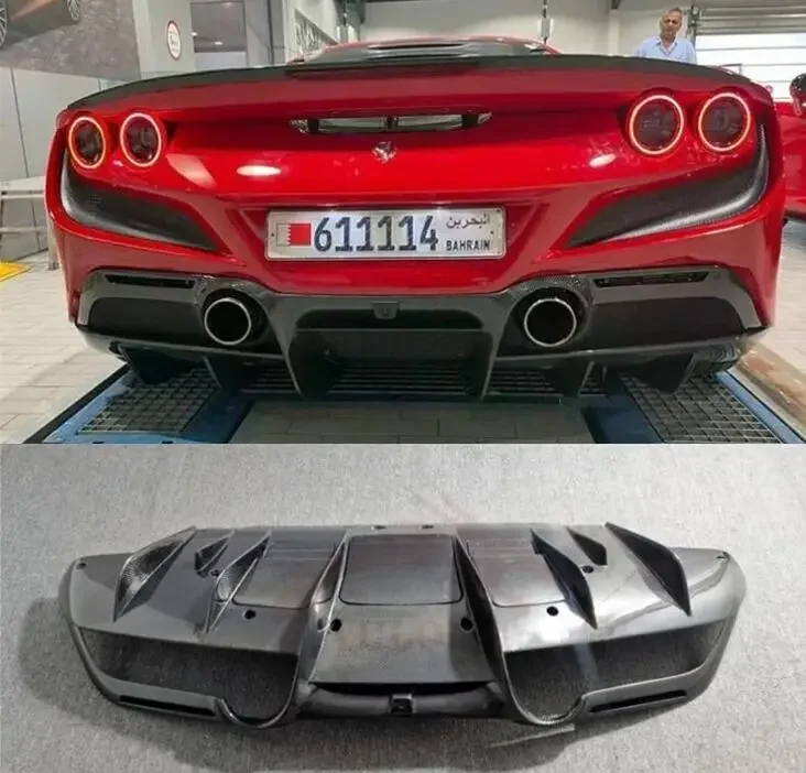 Real Carbon Fiber Rear Bumper Lip Trunk Diffuser Side Spoilers Splitters Apron For Ferrari F8 Tributo Spider 2019-2023