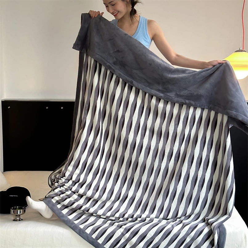 Ins Style Striped Double Layer Composite Blanket Office Shawl Blanket Winter Thickened Bed Sheet Milk Velvet Sofa Blanket