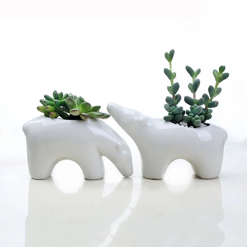 

Ceramic Nordic Style Creative Office Desktop Eco-friendly Vertical Pattern Polar Bear Couple Green Plant Pot Modern