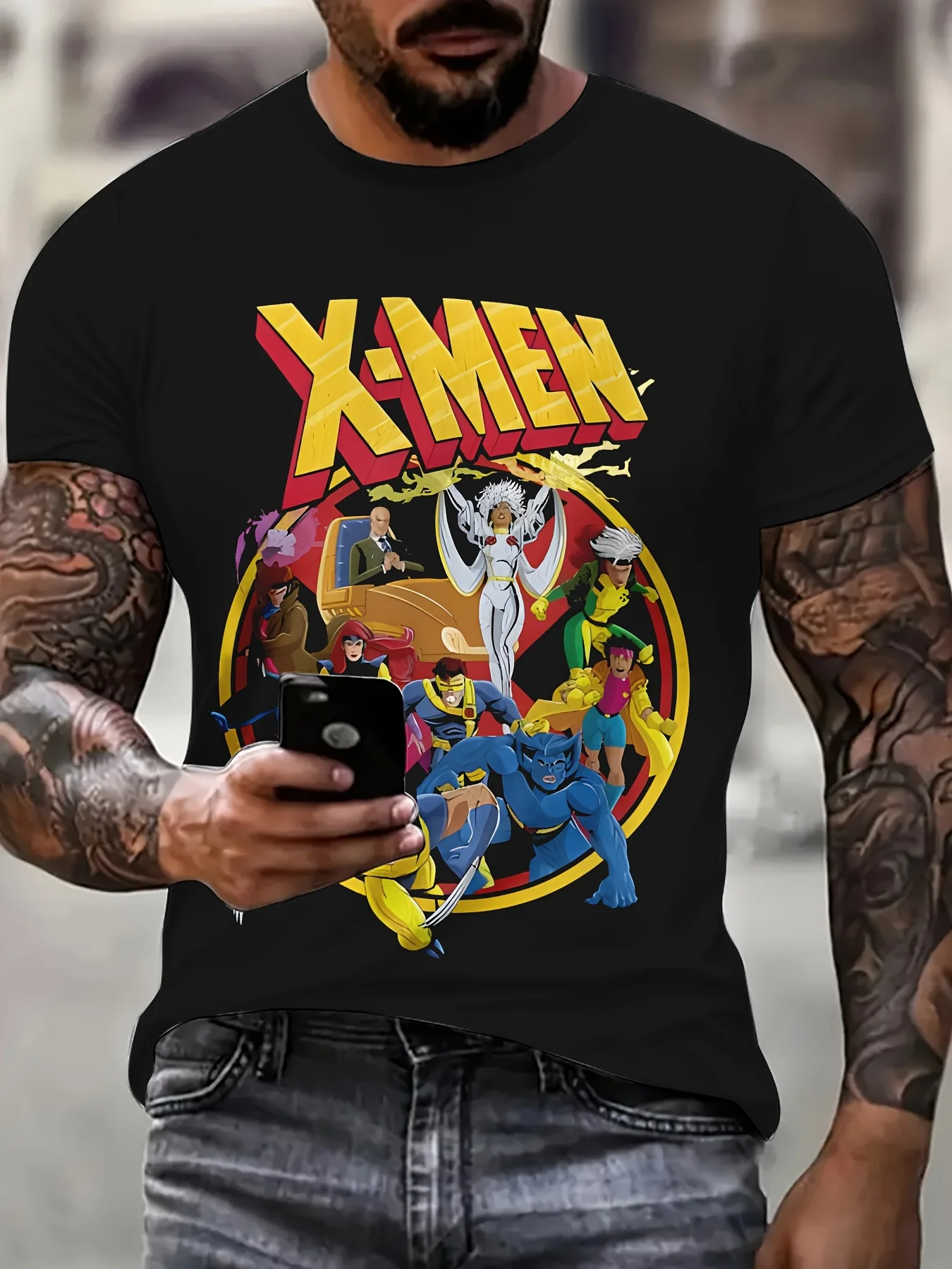 

Футболка с рисунком Marvel X-Men, футболка с короткими рукавами и супергероем, мужская одежда X