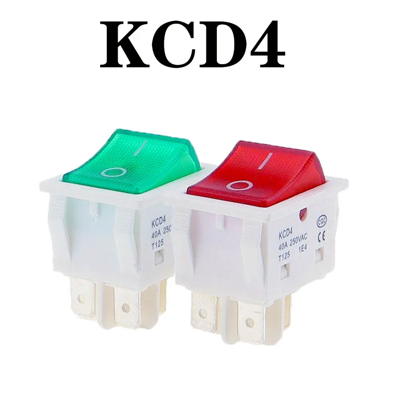 KCD4 AC 40A 250V Rocker Switch 25x31mm ON-OFF 2 Position 4 Pins With Light Power Switch