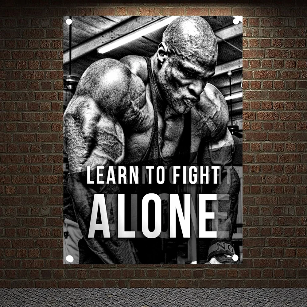 

LEARN TO FIGHT ALONE Motivational Workout Poster Canvas Painting Exercise Fitness Banners Flags Bodybuilding Sports Gym Decor