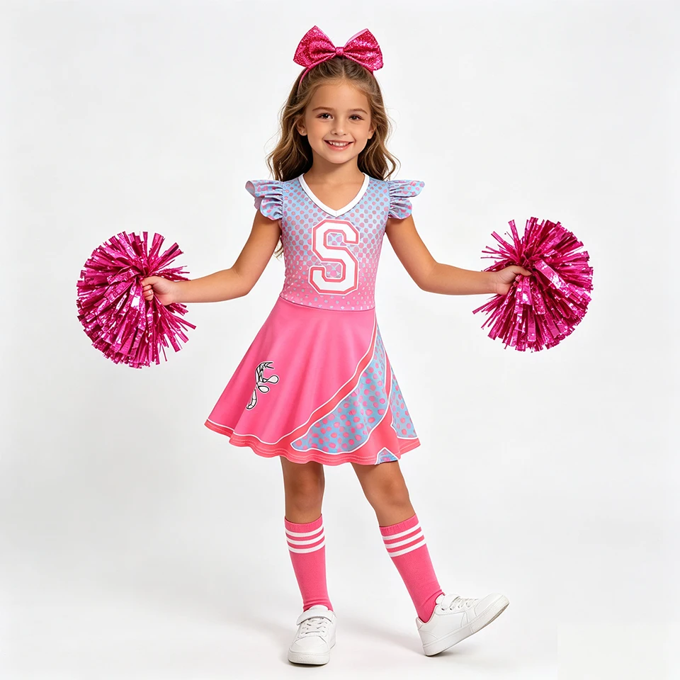 Zombies Fancy Girls Cheerleading Dress Halloween Cosplay School Performance Children's Costume Carnival Kids Party Cheer Uniform
