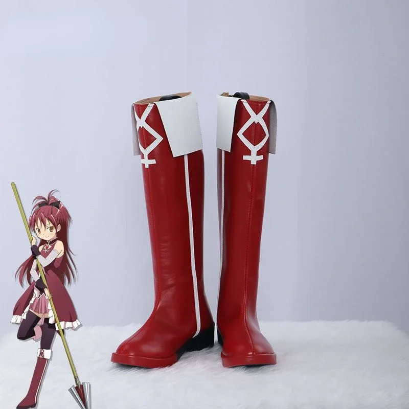 Sakura Kyoko Cosplay Shoes Anime Puella Magi Madoka Magica Cosplay Boots for Halloween Party Handmade Customization Size 36-43