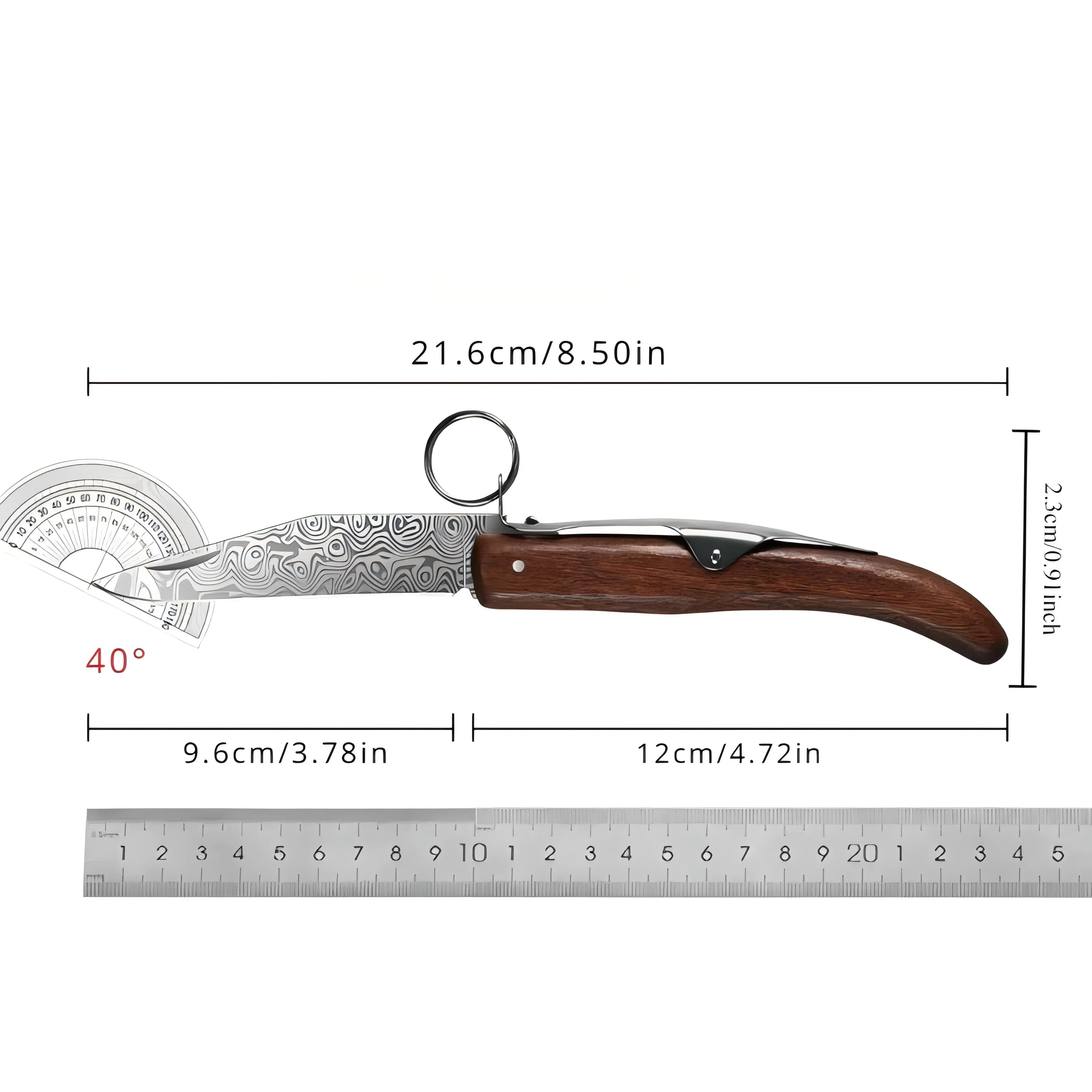 Seiko pocket folding knife, Damascus grain, outdoor sharp multi-functional camping barbecue knife,portable pull ring fruit knife