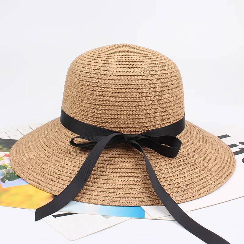 Summer ladies female Holiday beach visor cap Outdoor women casual foldable ribbon straw hat Sun hats