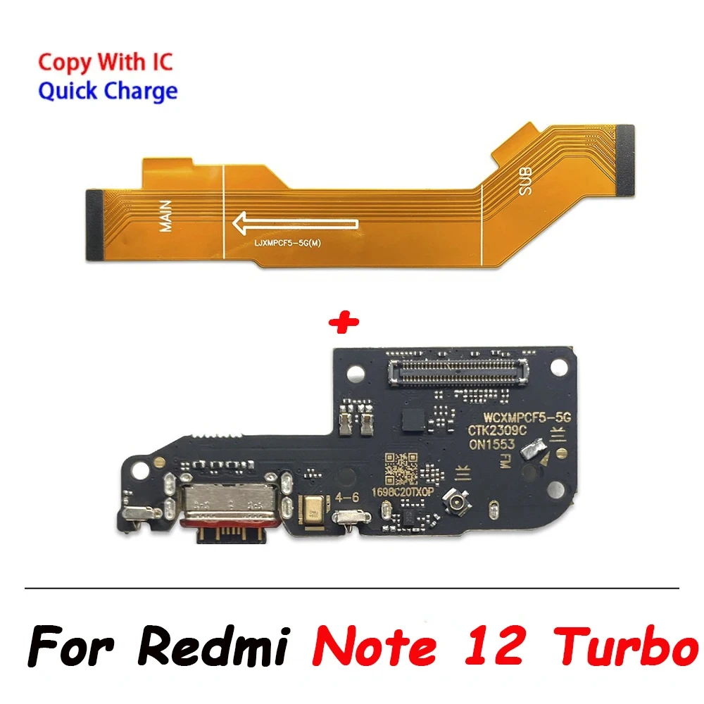 Cavo flessibile della scheda madre principale del caricatore di ricarica rapida USB per Xiaomi Redmi Note 12 Pro Plus 5G / Note 12 4G Dock Connector