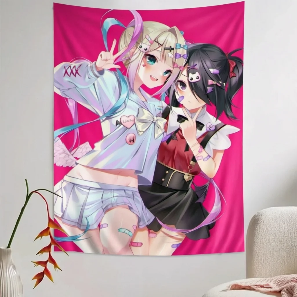 1pc Yami Kawaii Twin Angel Devil Tapestry Bandage Bow Print  Wall Hanging Sweet Goth Egirl Decor Bedroom Dorm Live Stream Fans