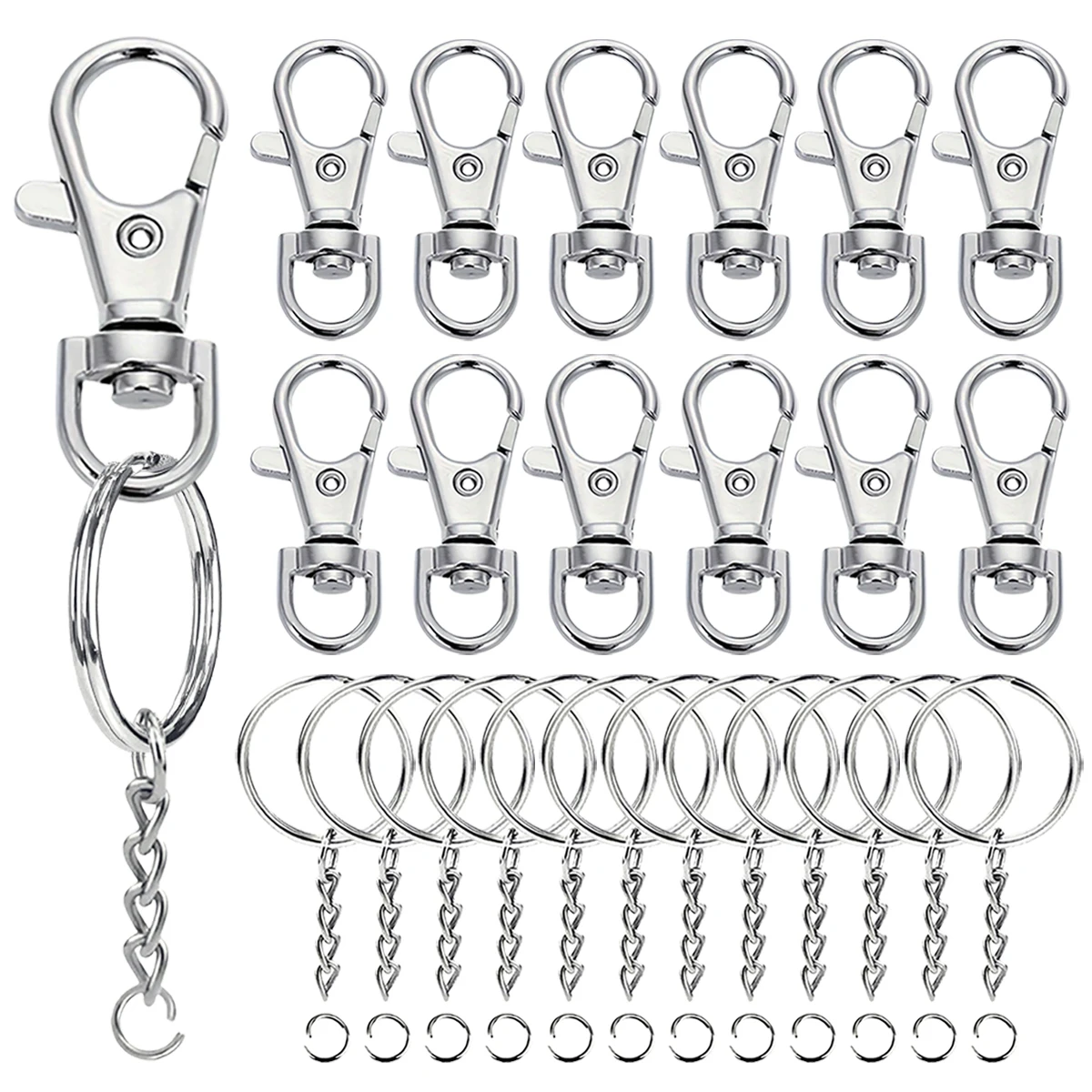 10/20/30 Sets Rotating Spring Hook Set, Key Rings With Chains and Jump Ring, Suitable for Keychains, Lanyards, Gift, DIY Crafts