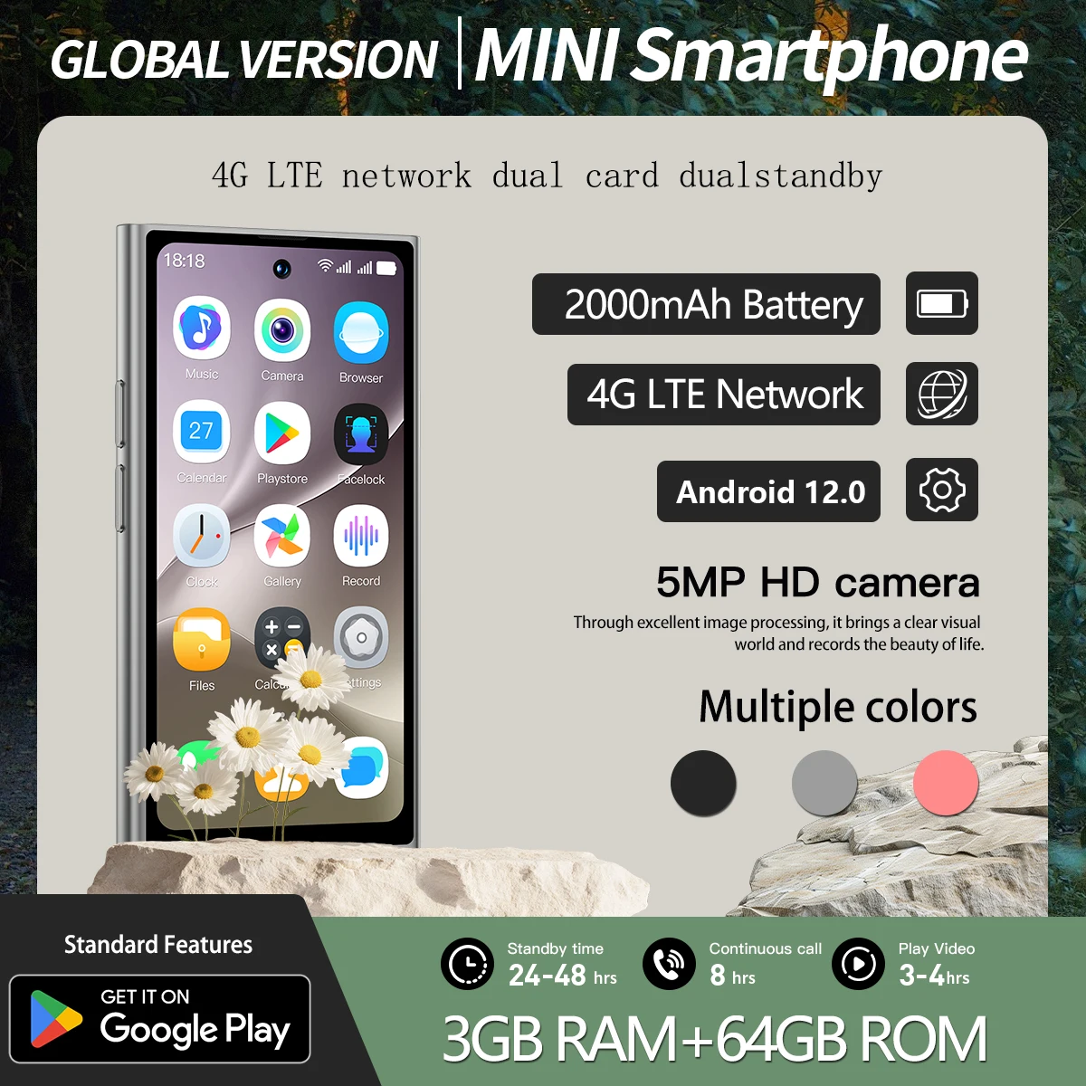 ONEMYTH S26 Pro | 3GB RAM 64GB ROM | 4.0-inch Mini Smartphone | Global 4G Dual SIM | Small Backup Phone