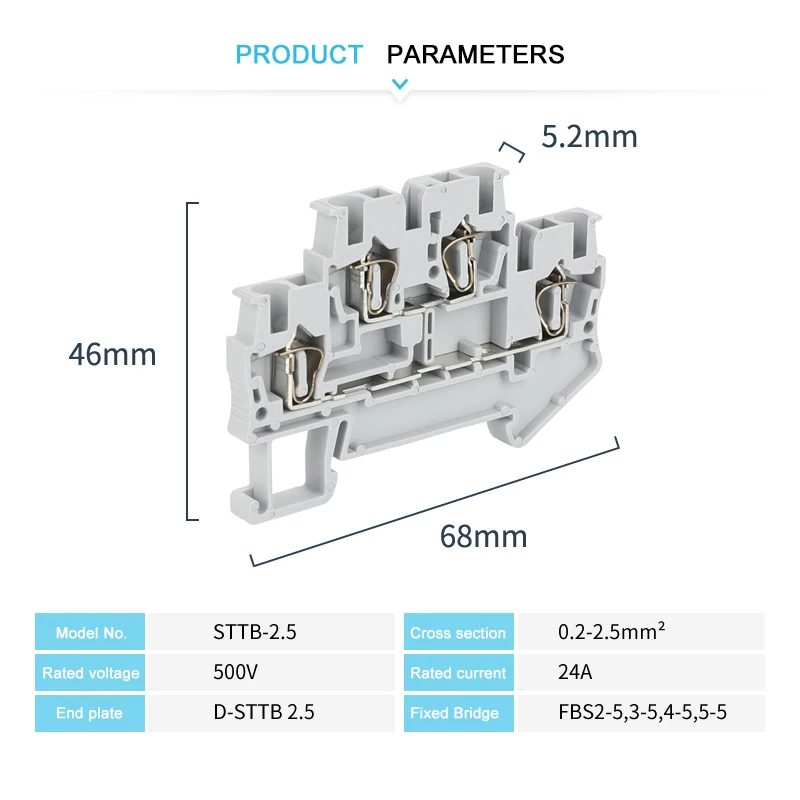 10Pcs STTB 2.5 DIN Rail Spring Terminal 2 Level Double 2.5 mm² Wire Electrical Connector Feed-through Terminal Block STTB2.5