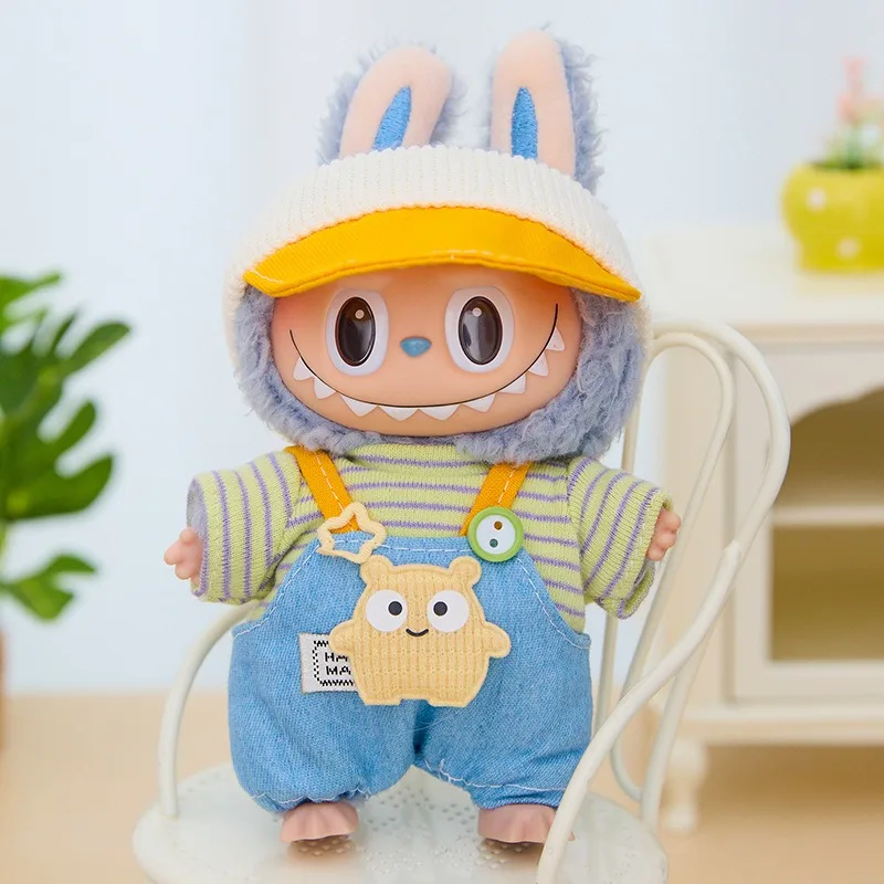 

17cm Mini Plush Doll'S Clothes Outfit Accessories For Korea Kpop Labubu Idol Sitting Party V1 V2 Autumn onesie hat set Clothing