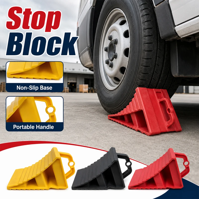 Plastic Wheel Chock Anti Slip Tire Stop Block with Handle for Car Truck RV Travel Trailer Parking Wedge Safety Gear 1pc