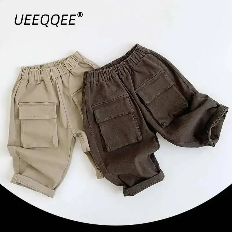 

Весенне-осенние детские штаны для мальчиков от 1 до 8 лет, однотонные свободные прямые брюки с карманами, корейская одежда для малышей, детская одежда, новинка