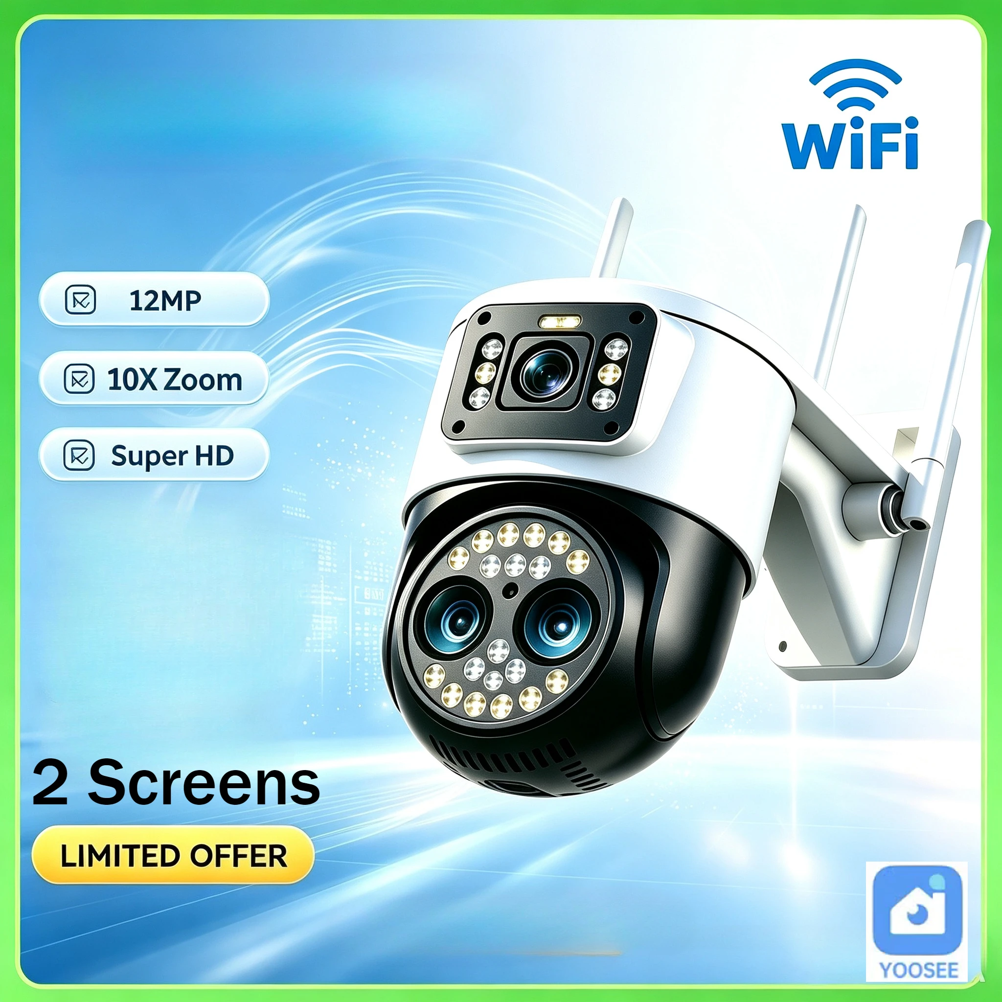Yoosee  10X Zoom WiFi Security Camera Outdoor 3 Lens 2 Screens Two-Way Audio Motion Detection Security Protection CCTV IP Camera