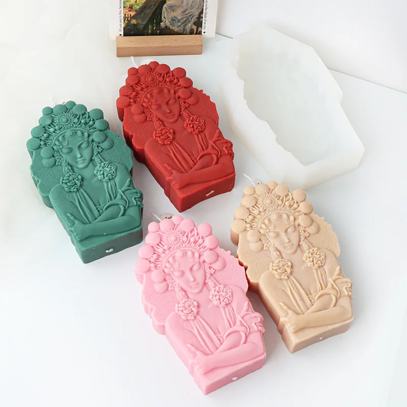 

Chinese Style Peking Opera Beauty Portrait Silicone Candle Mold DIY Body Plaster Aromatherapy Resin Mousse Cake Soap Molds