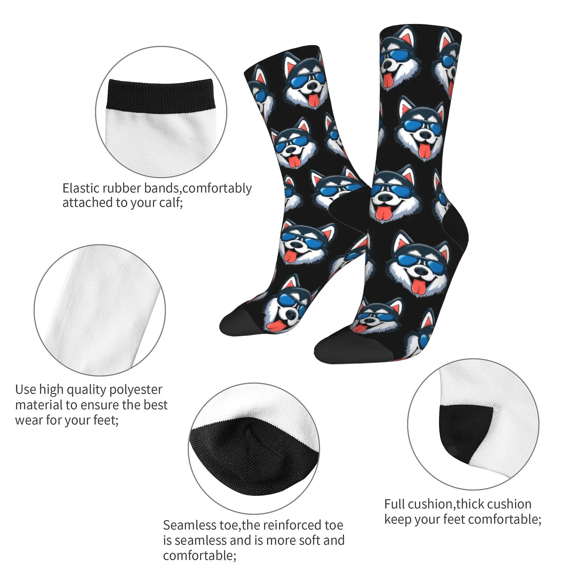 Männer Frauen Spaß Cartoon Merch Socken Husky Rocking Sunnies Rutschfeste Socken Super weich für den täglichen Gebrauch