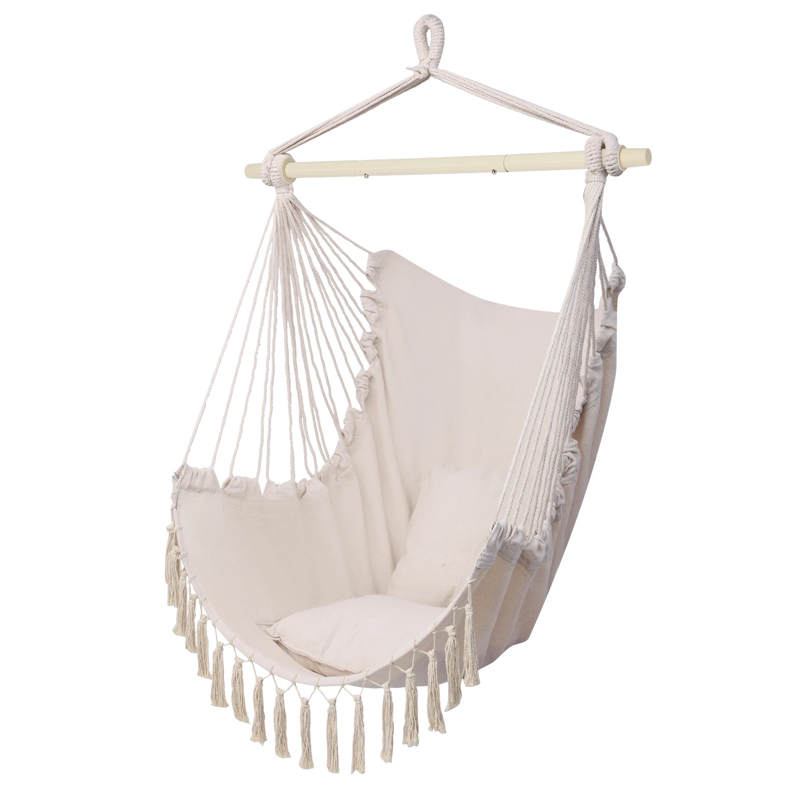 Comfortable  simple Pillow Tassel Hanging Chair Beige for relax