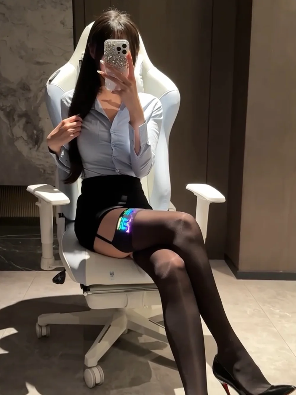 

Комплект: приталенная синяя хлопковая юбка с высокой талией и топ с длинным рукавом для женщин, летний, сексуальный, в стиле рабочей одежды, на пуговицах