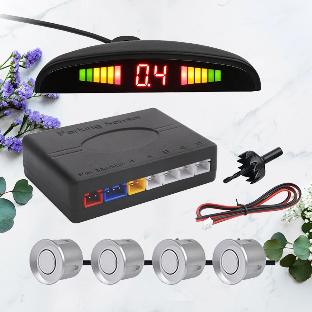 

1 Set Of Reversing 4 Probe Led Parking Sensor System Buzzing Display Universal Car Back Up Radar Rear Parking System Collision