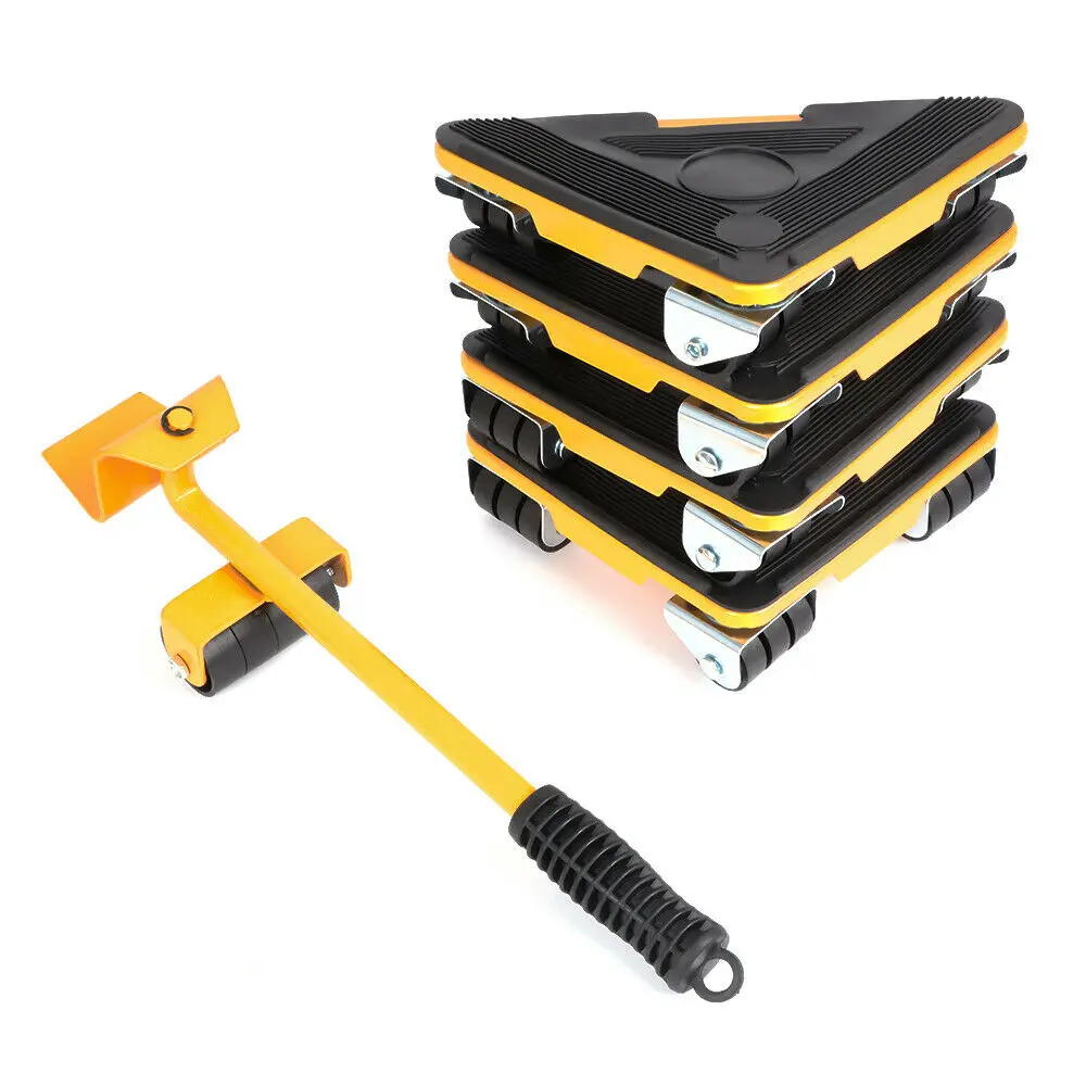 5Pcs Furniture Mover Set Furniture Mover Tool Transport Lifter Heavy Stuffs Moving Wheel Roller Bar Hand Tools Load Up To 300kg