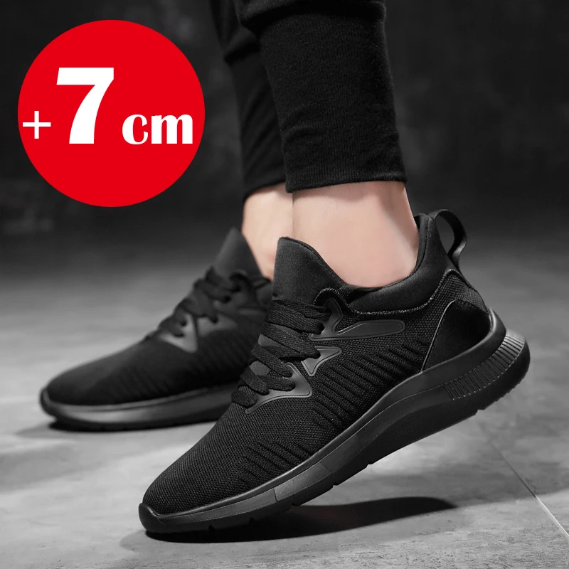 Zapatos de talla grande para hombre con aumento de altura, zapatos negros con elevador de altura de 7 cm, zapatos casuales de malla transpirable, zapatos para caminar