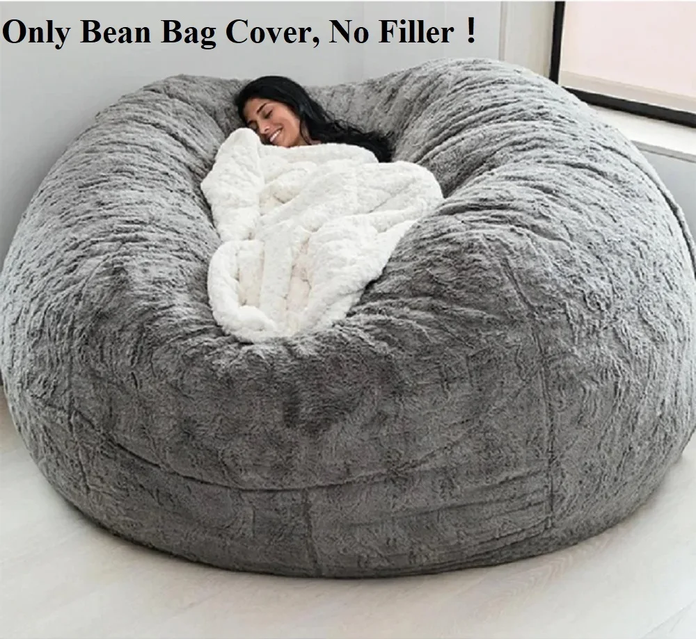 

Dropshipping 6FT-7FT Light Gray Fur Giant Removable Washable Bean Bag Cover (No Filler) Comfortable Living Room Sofa Furniture