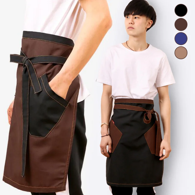 Unisex Japanese Apron Waist Denim Apron Barista Hotel Restaurant Service Uniform Retro Half Apron Cooking Aprons Men Pinafore