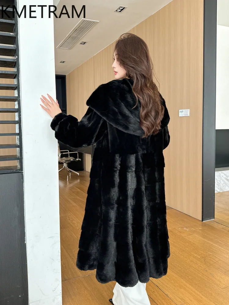 Real Mink Fur Jacket Woman Luxury Black Long Fur Coat Women Fashion Warm Winter Clothes Plus Size Jackets Women’s 2025 шуба
