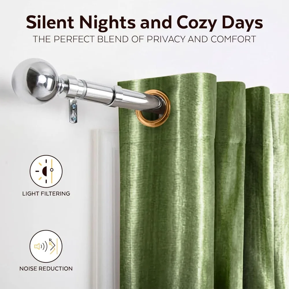 Handgefertigte olivgrüne Samtvorhänge, linierte Vorhänge mit Ringplatte für Fenster und Tür, 43" B x 84" L, Vintage-Vorhänge für Schönheit und S