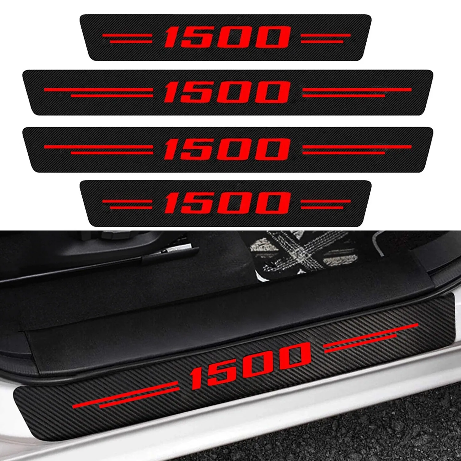 4PCS Carbon Fiber Car Door Sill Protector Stickers Threshold Decals for Dodge RAM SRT 1500 Avenger Journey Challenger Charger