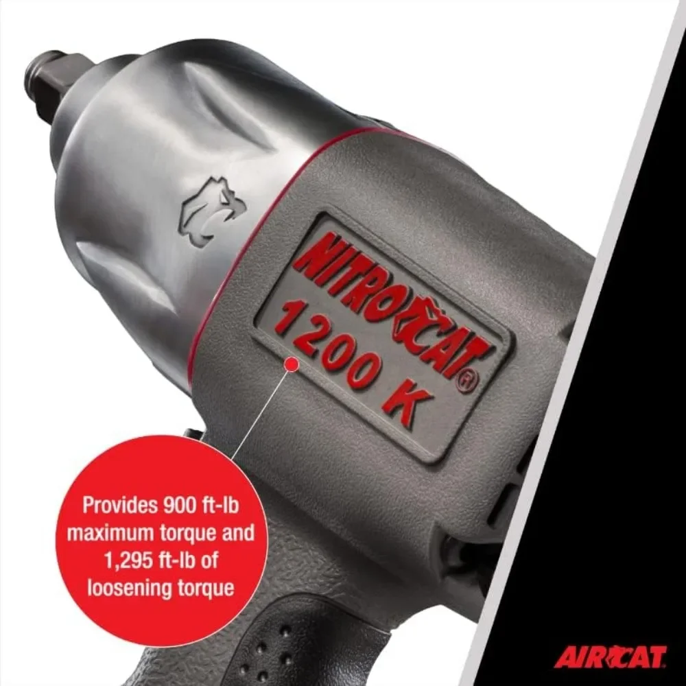 Herramientas neumáticas AIRCAT 1200-K, llave de impacto de embrague doble compuesta de Nitrocat de 1/2 pulgadas, 1295ft-lbs