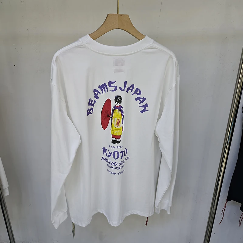 

Real Photo Japan Tokyo Streetwear Beams Long Sleeve Tshirts Cotton Kimono Girl Pullover Top Weaving Red Rope Tshirt Men Women