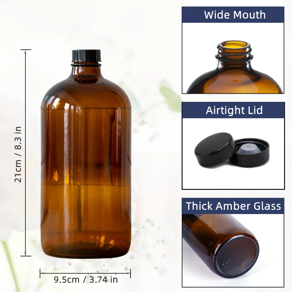 2pcs Amber Glass Growler Jugs with Airtight Seal Lid, Kombucha Bottles for Wine Cider Home Brewing Juice Storage, 1 Liter 32 Oz