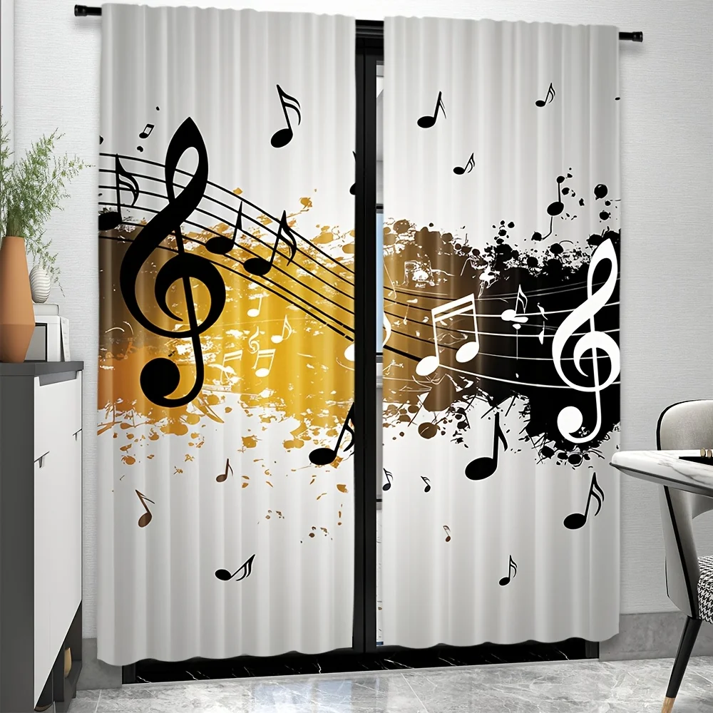 Decorative Waterproof Music Notes Shower Curtain Gold Abstract Sheet Music for Bathroom Home Decor Ideas