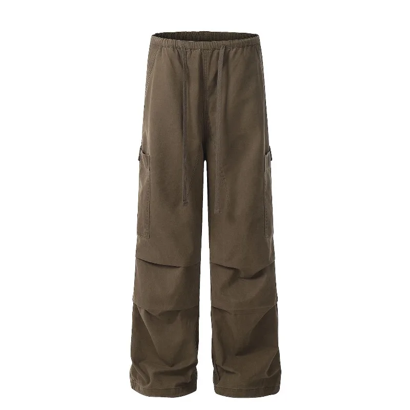 OR FL Pull Rope American Parachute 100 Cotton Women Cargo Trousers Trendy Brand Retro Baggy Short Stature Slacks Wide Leg Pants